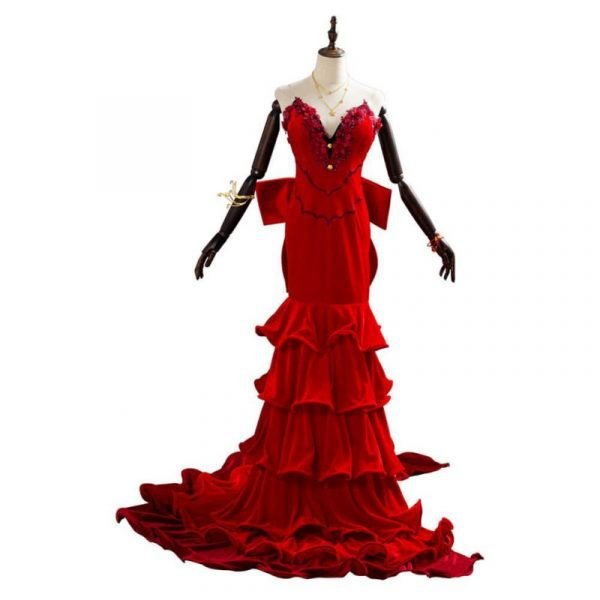 Aerith Gainsborough Adult Women Girls Long Red Dress Gown Halloween Costumes