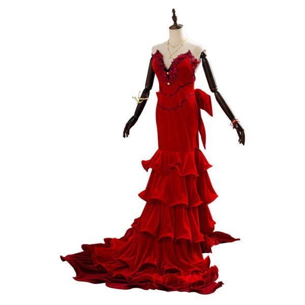Aerith Gainsborough Adult Women Girls Long Red Dress Gown Halloween Costumes