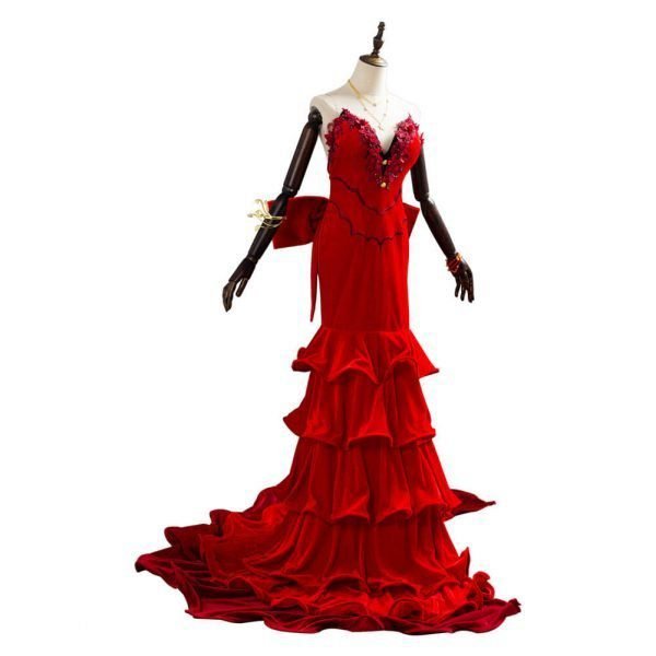 Aerith Gainsborough Adult Women Girls Long Red Dress Gown Halloween Costumes