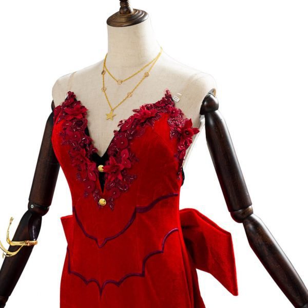 Aerith Gainsborough Adult Women Girls Long Red Dress Gown Halloween Costumes
