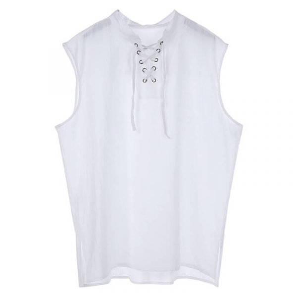 Men’s Renaissance Medieval Sleeveless Cardigan Solid Shirt