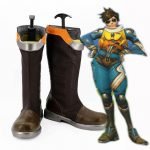 OW Game Hero Tracer Gliding Suit Skin Cosplay Shoes Brown Long Boots