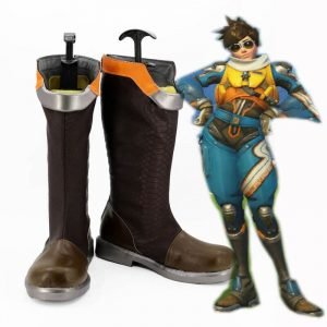 OW Game Hero Tracer Gliding Suit Skin Cosplay Shoes Brown Long Boots