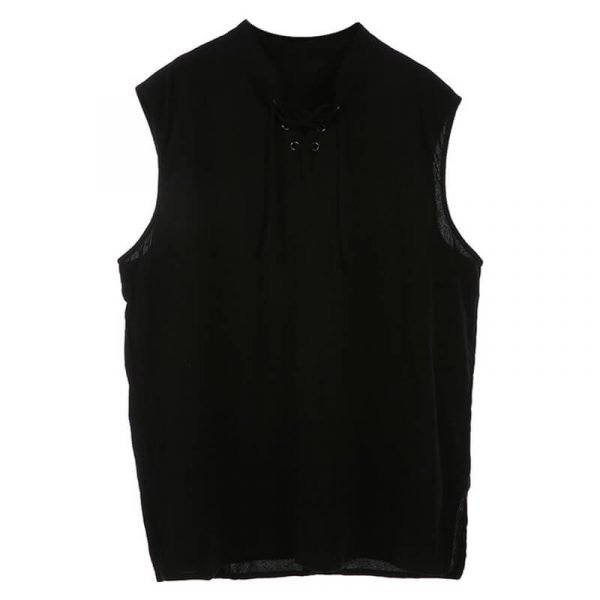 Men’s Renaissance Medieval Sleeveless Cardigan Solid Shirt