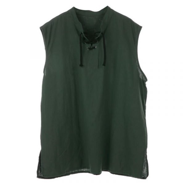 Men’s Renaissance Medieval Sleeveless Cardigan Solid Shirt