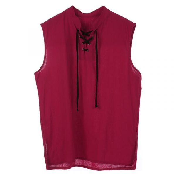 Men’s Renaissance Medieval Sleeveless Cardigan Solid Shirt