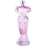 Custom Girl Maid Sissy lockable Pink Satin Fishtail Dress for Cosplay (1)