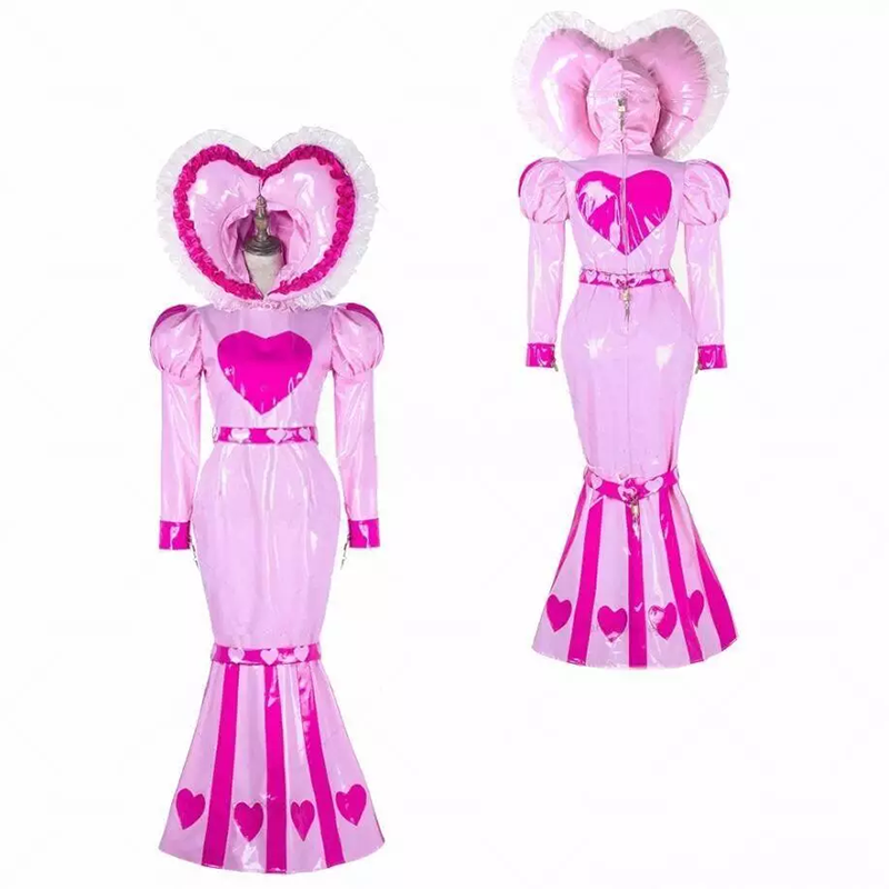 Tailor-made Girl Sexy Maid Sissy Lockable Pink PVC Fishtail Dress