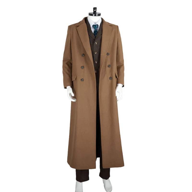 Custom Made The 10th Doctor Outfit Cosplay Costume with Brown Coat and Striped Suit (1)