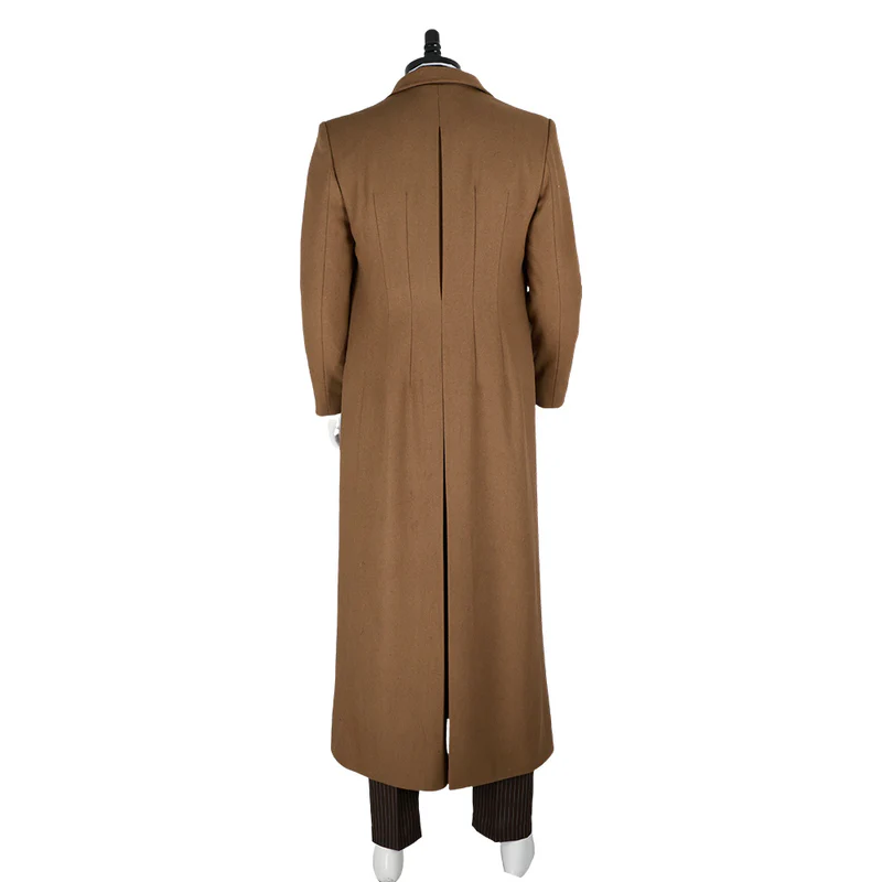 Custom Made The 10th Doctor Outfit Cosplay Costume with Brown Coat and Striped Suit (2)