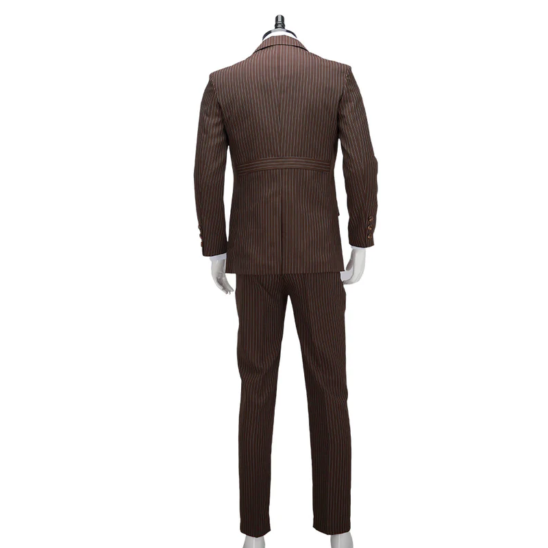 Custom Made The 10th Doctor Outfit Cosplay Costume with Brown Coat and Striped Suit (7)