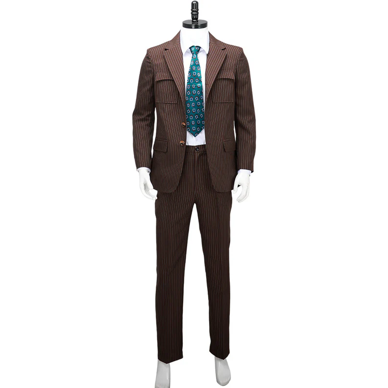 Custom Made The 10th Doctor Outfit Cosplay Costume with Brown Coat and Striped Suit (8)