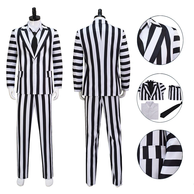 Custom Made Beetlejuice Adam Costume Adam Maitland Cosplay Adam Black and White Stripes Suit (